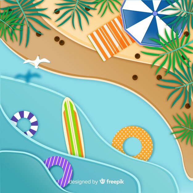 Beach top view in paper style