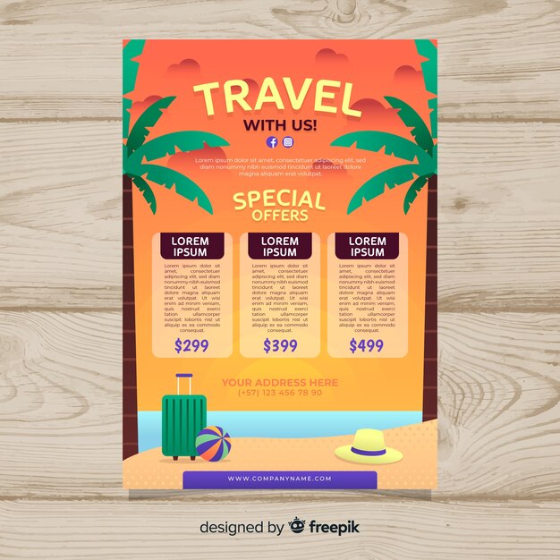 Beach travel poster template