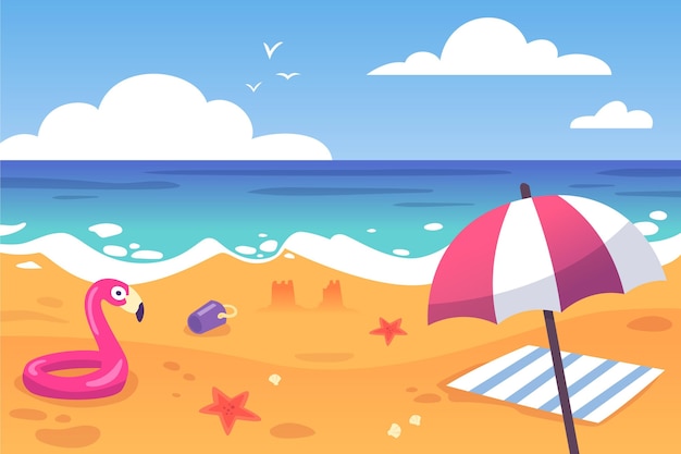 Beach umbrella and floatie summer background