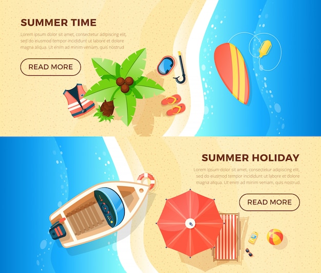 Free vector beach vacation top view 2 banners