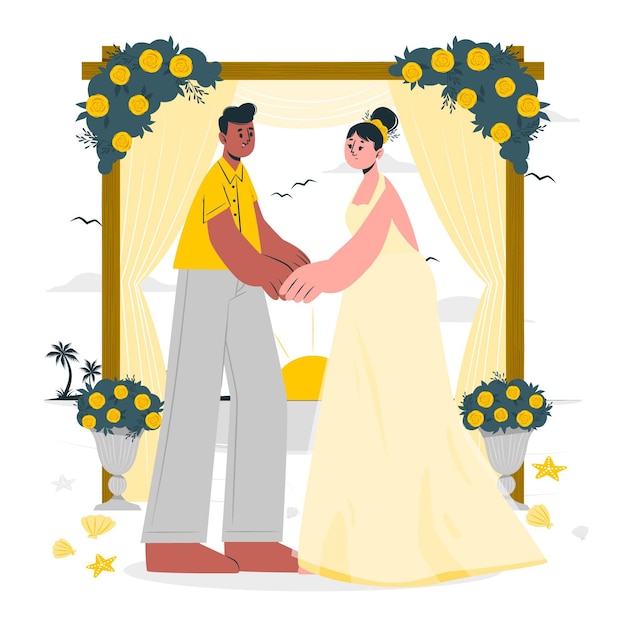 ビーチの結婚式のコンセプトイラスト