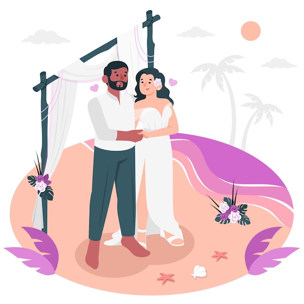 Vettore gratuito illustrazione di concetto di matrimonio sulla spiaggia