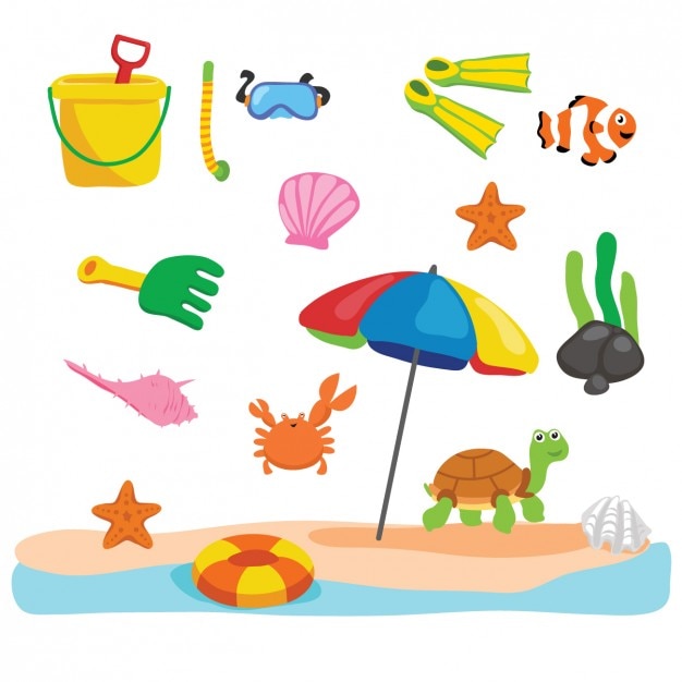 Free vector beach  with different summer elements