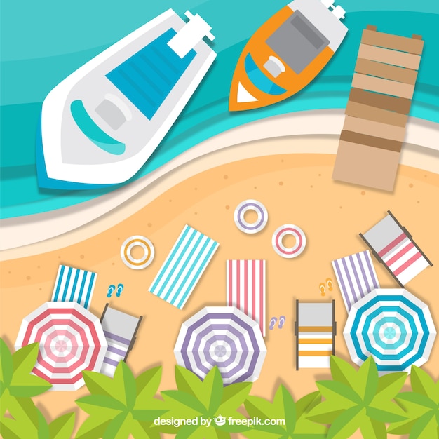 Free vector beach with top view in paper style