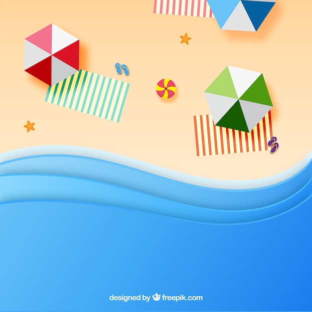 Free vector beach with top view in paper style