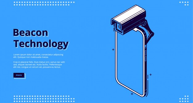 Free vector beacon technology isometric banner with smartphone