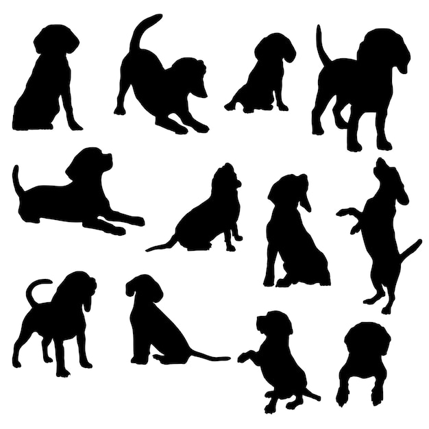 ビーグル犬のシルエットアクションベクトルイラストeps10 プレミアムベクター