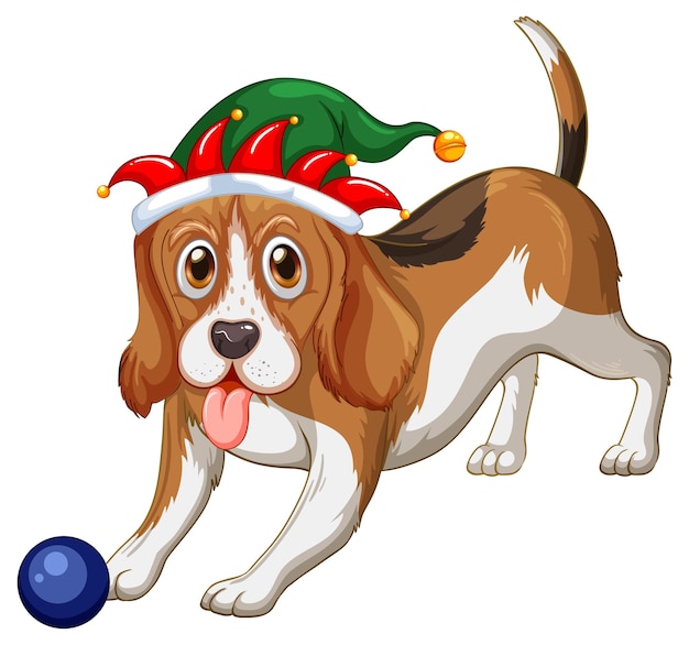 無料ベクター クリスマスの帽子をかぶったビーグル犬