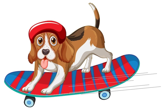 Бесплатное векторное изображение Бигль собака носит шлем, стоя на скейтборде