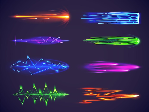 Бесплатное векторное изображение Лазерный эффект луча для оружия или пистолета в игровом векторе