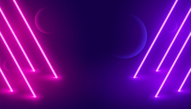 Beam of neon glowing light rods stage background