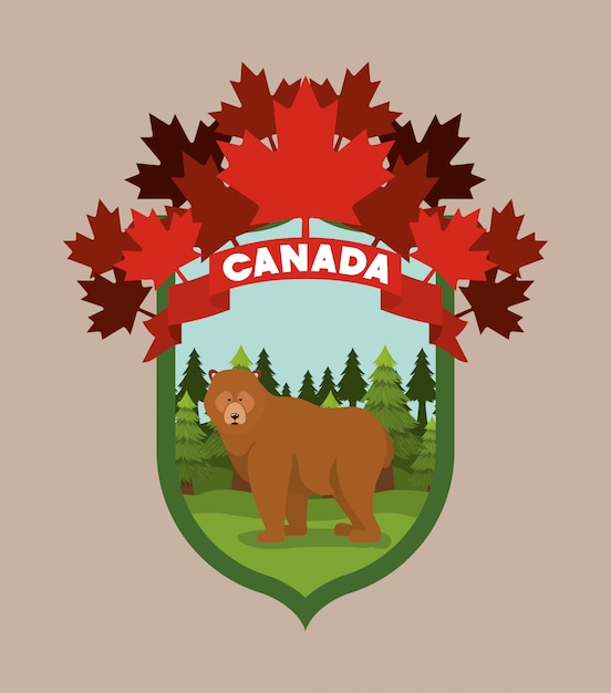 Free vector bear animal and pine trees