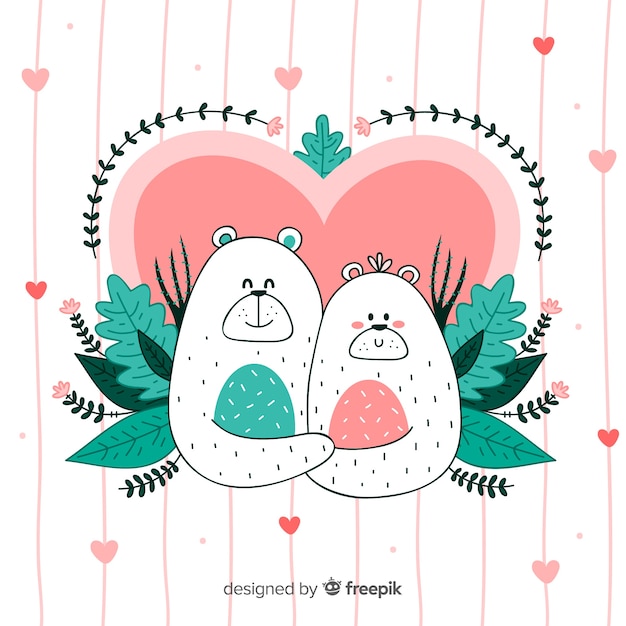 Free vector bear couple valentine's day background