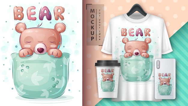 Медведь в чашке - постер и мерчендайзинг