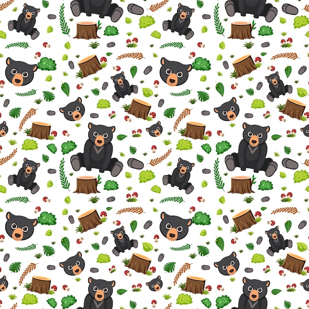 Free vector bear cute animal seamless pattern