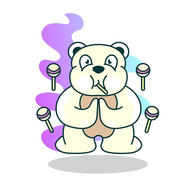 Bear Cute with candy Cartoon Character Illustration