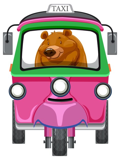 Free vector bear driving a colorful taxi