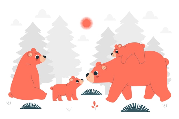 Vettore gratuito illustrazione del concetto di famiglia dell'orso