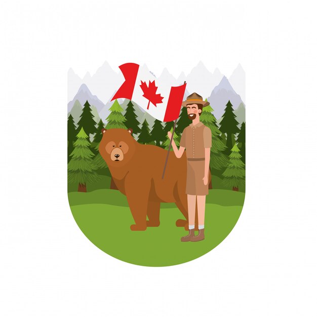 Bear forest anima and rangerl of canada