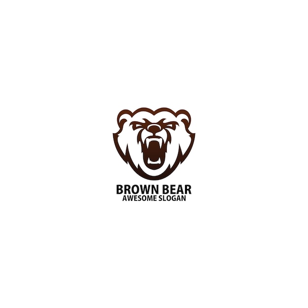 Free vector bear head logo design brown line art