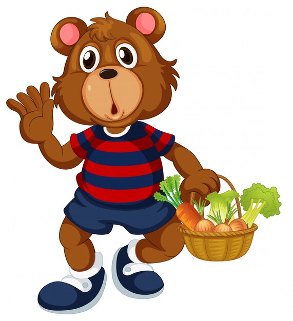 Bear holding basket of vegetable