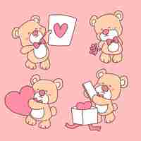 Free vector bear in love illustrations set