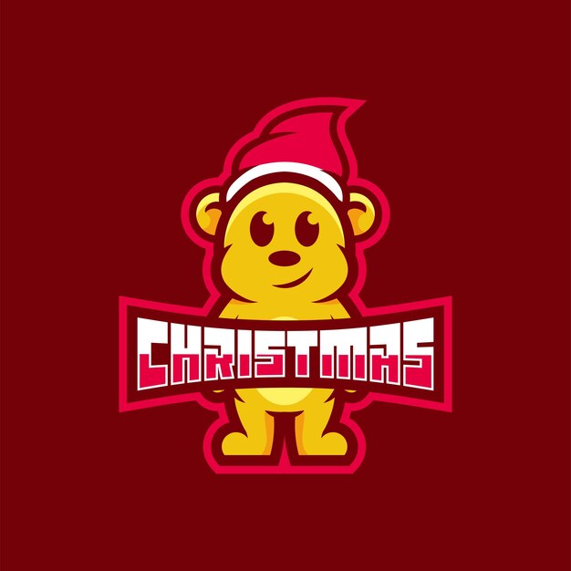 Bear mascot icon with christmas hat