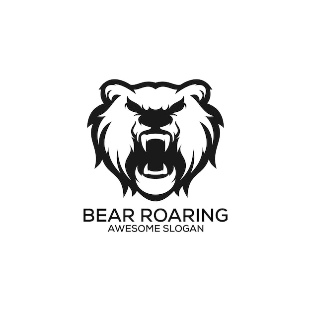 Bear roaring logo design line art