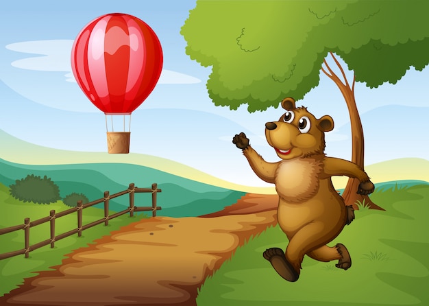 熱気球を追いかけるクマ