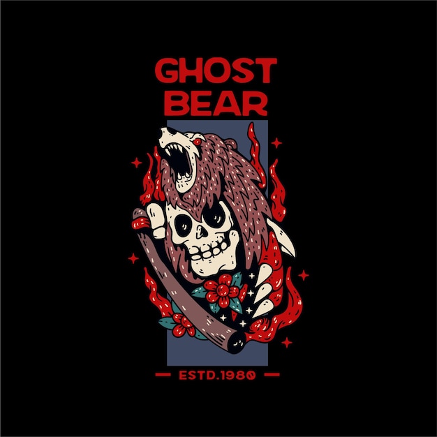 Медведь и череп иллюстрация для футболки