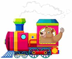 Vettore gratuito un orso in treno in stile cartone animato