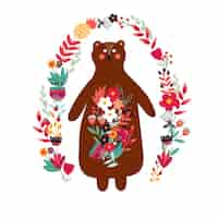 Free vector bear with flowers