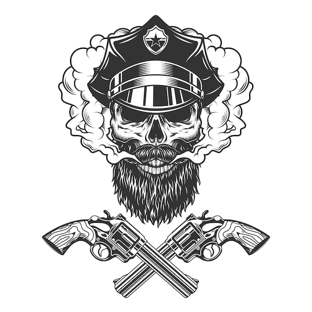 Бесплатное векторное изображение Бородатый и усатый полицейский череп