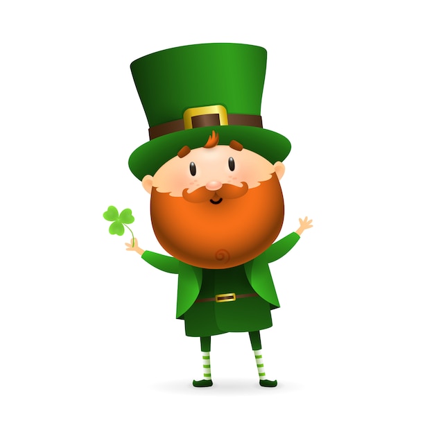 Vettore gratuito leprechaun barbuto con foglia di trifoglio