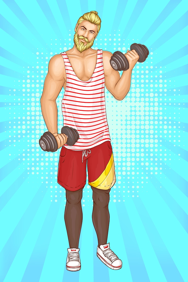 無料Vector ダンベルでフィットネス演習をやっているひげを生やした男