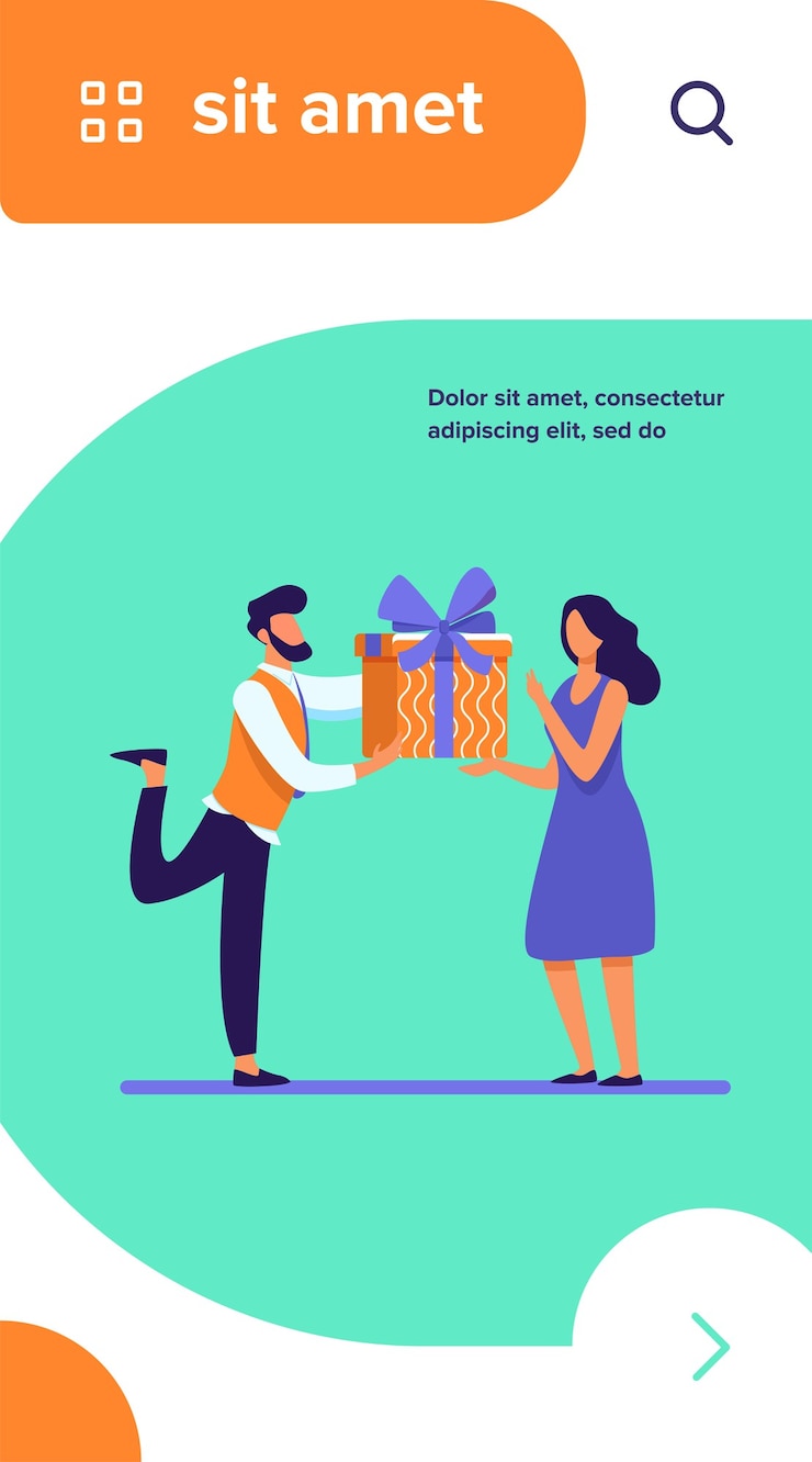 Free Vector bearded man giving gift to surprised woman