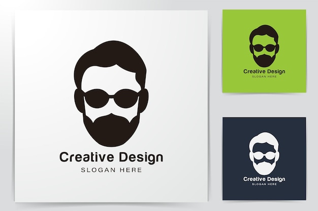 Бородатый мужчина, используя идеи логотипа солнцезащитных очков. Дизайн логотипа вдохновения. Шаблон векторные иллюстрации. Изолированные на белом фоне