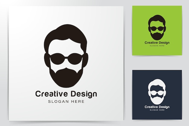 Bearded man using sunglass logo Ideas. Inspiration logo design. Template Vector Illustration. Isolated On White Background