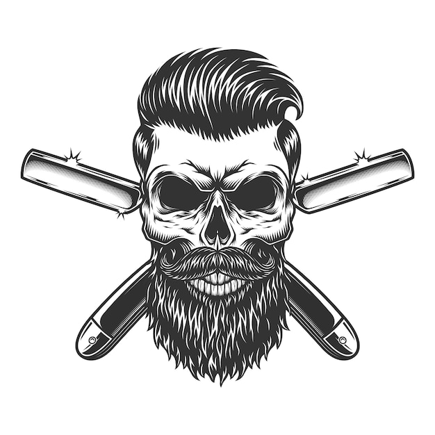 Free vector bearded and mustached barber skull