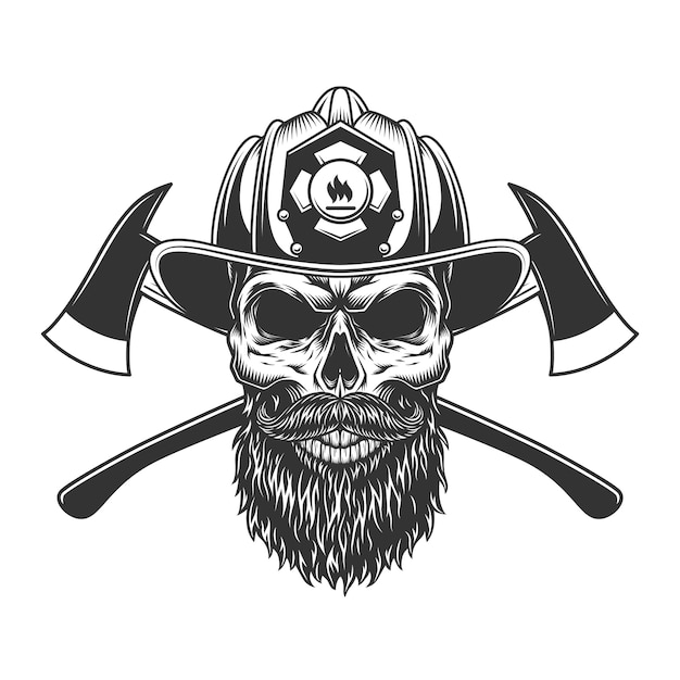 Free vector bearded and mustached fireman skull