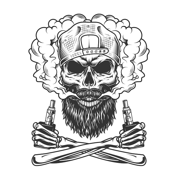 Bearded and mustached hipster skull