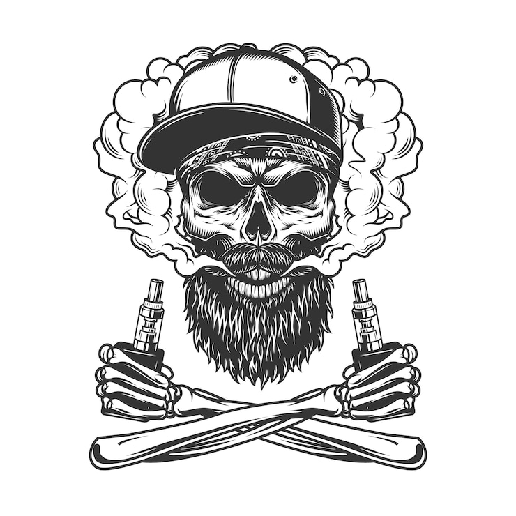 Free Vector bearded and mustached hipster skull