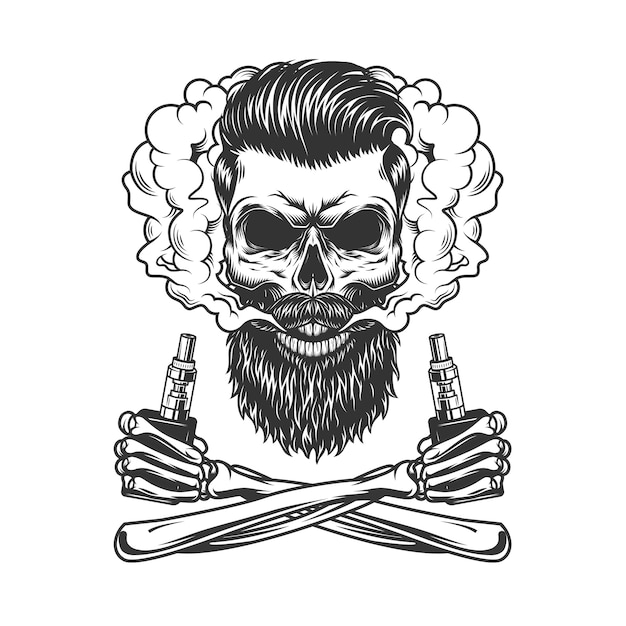 Bearded and mustached hipster skull