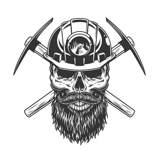 Bearded and mustached miner skull