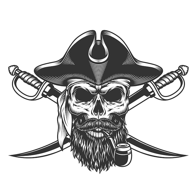 Free vector bearded and mustached pirate skull