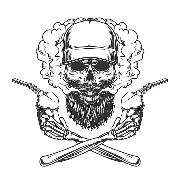 Bearded and mustached trucker skull
