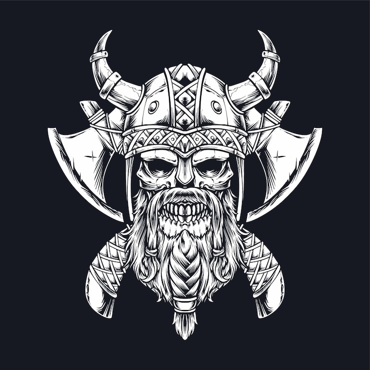 Free Vector bearded skull viking with axe illustrationjpg