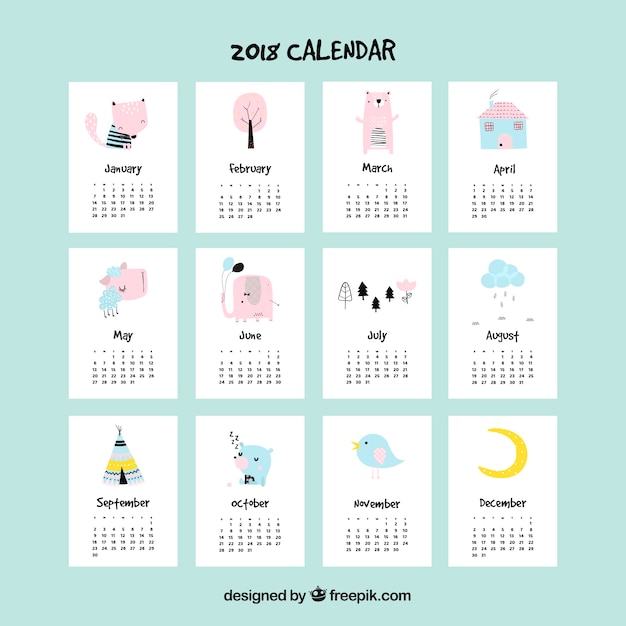 Free vector beautiful 2018 calendar