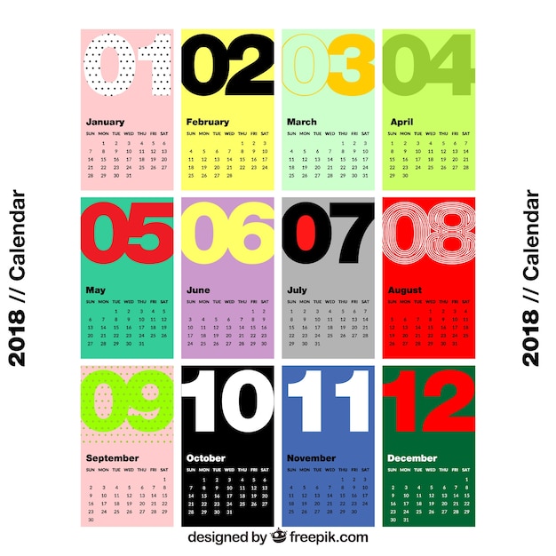 Free vector beautiful 2018 calendar