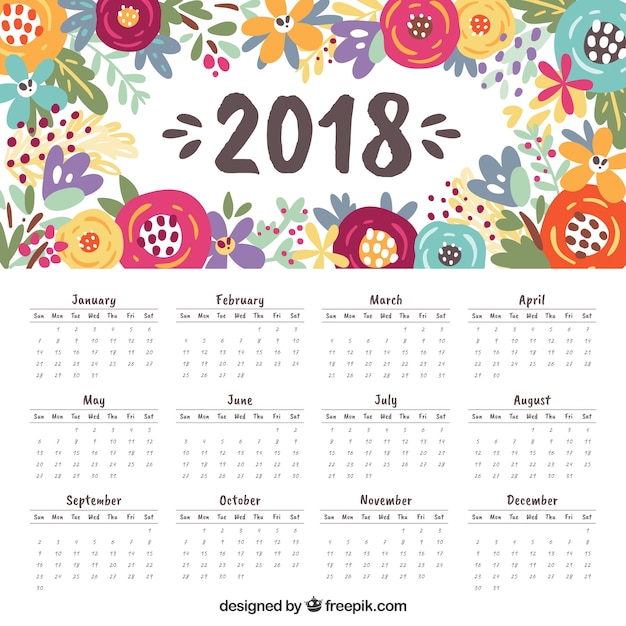 Free vector beautiful 2018 calendar
